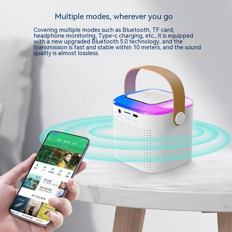 Microphone Karaoke Machine Bluetooth-compatible Speaker With 2 Wireless Mic RGB Light Home Family Singing Speaker - Opulencia #