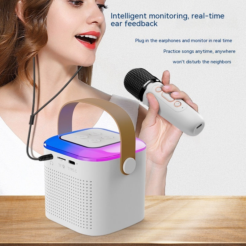 Microphone Karaoke Machine Bluetooth-compatible Speaker With 2 Wireless Mic RGB Light Home Family Singing Speaker - Opulencia #