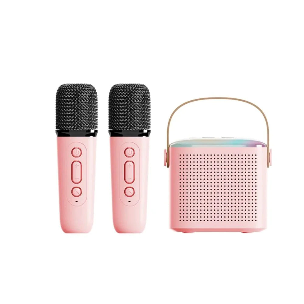 Microphone Karaoke Machine Bluetooth-compatible Speaker With 2 Wireless Mic RGB Light Home Family Singing Speaker - Opulencia #