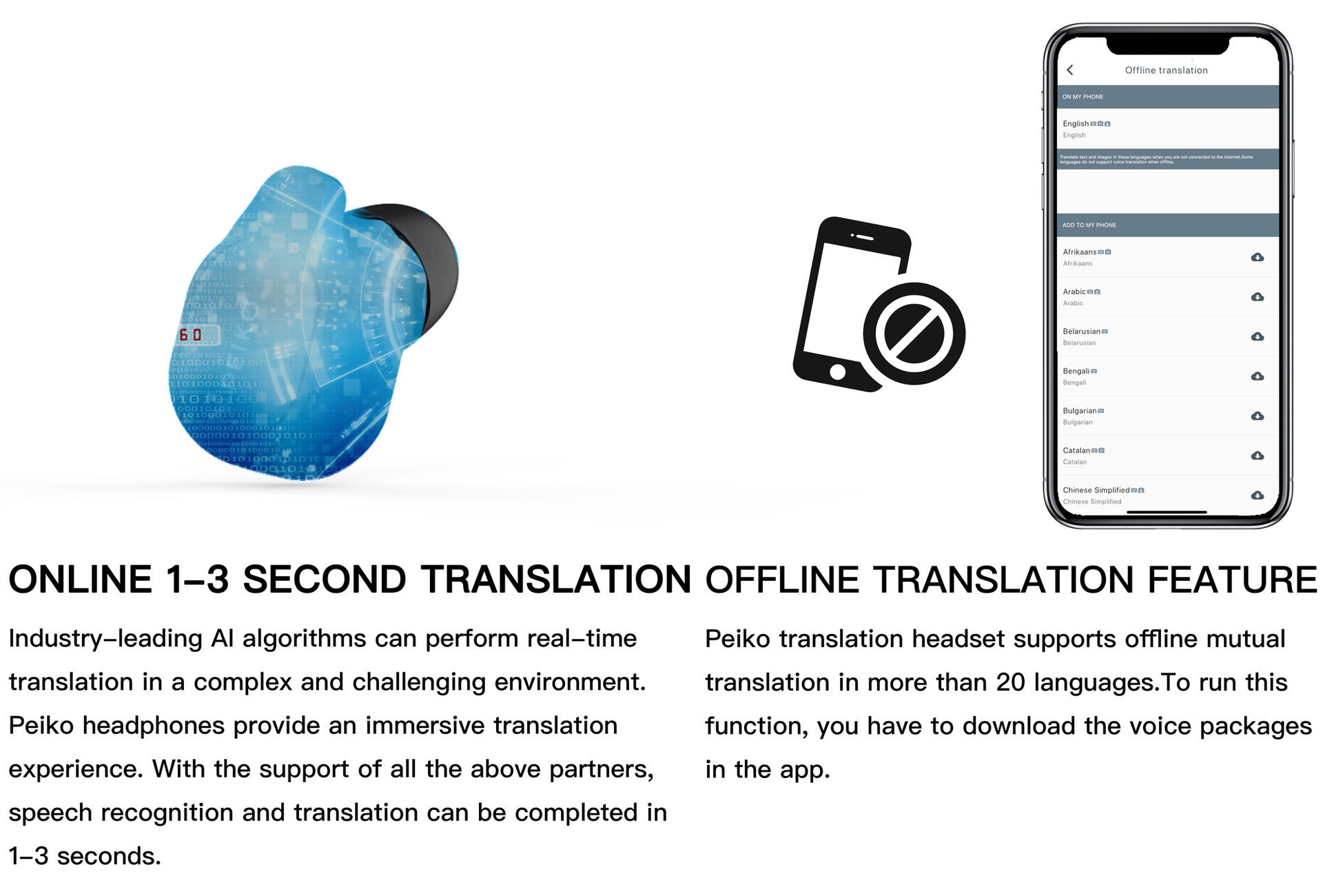 Smart Bluetooth Translation Headphones Instant Wireless Headset Language - Opulencia #