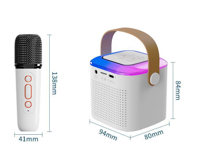 Microphone Karaoke Machine Bluetooth-compatible Speaker With 2 Wireless Mic RGB Light Home Family Singing Speaker - Opulencia #