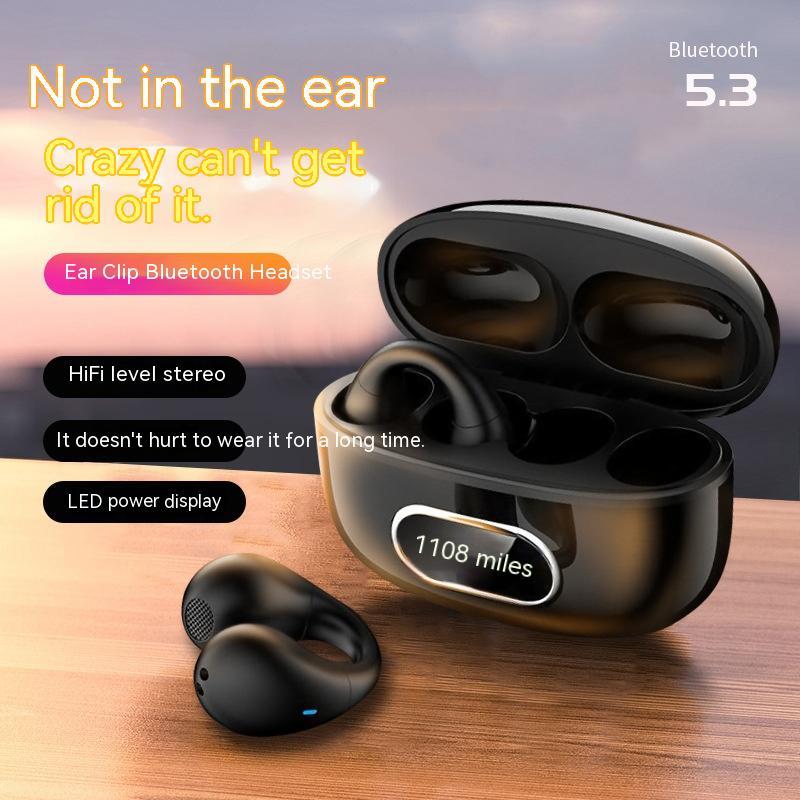 Ear-clip Real Wireless Digital Display Stereo Charging Warehouse Bluetooth Headset - Opulencia #
