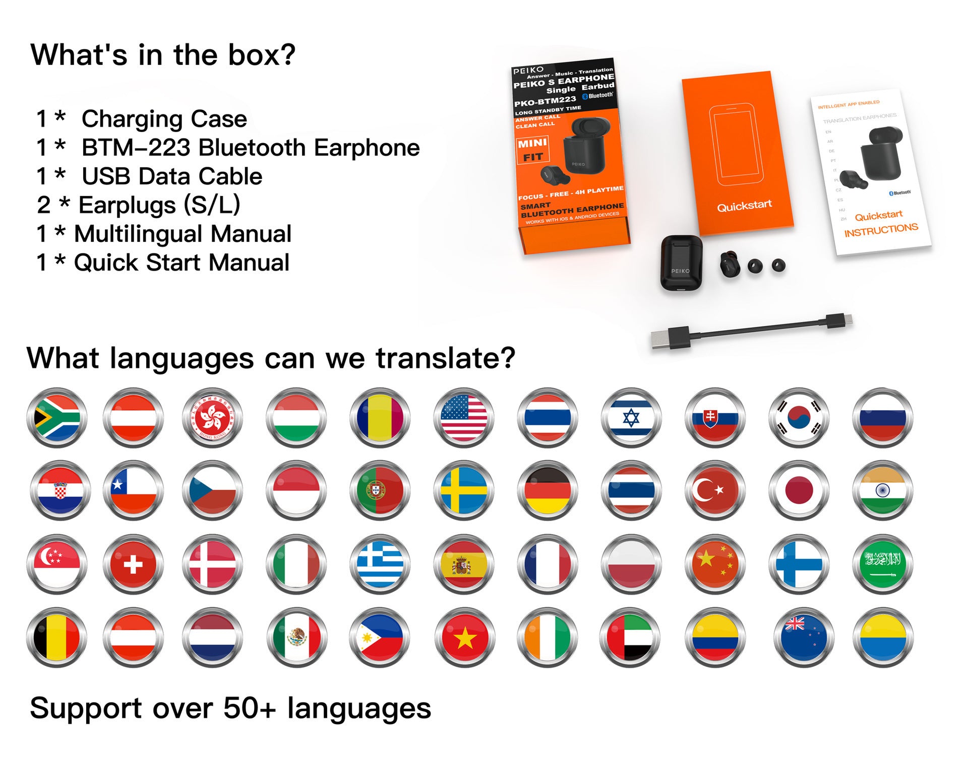 Smart Bluetooth Translation Headphones Instant Wireless Headset Language - Opulencia #