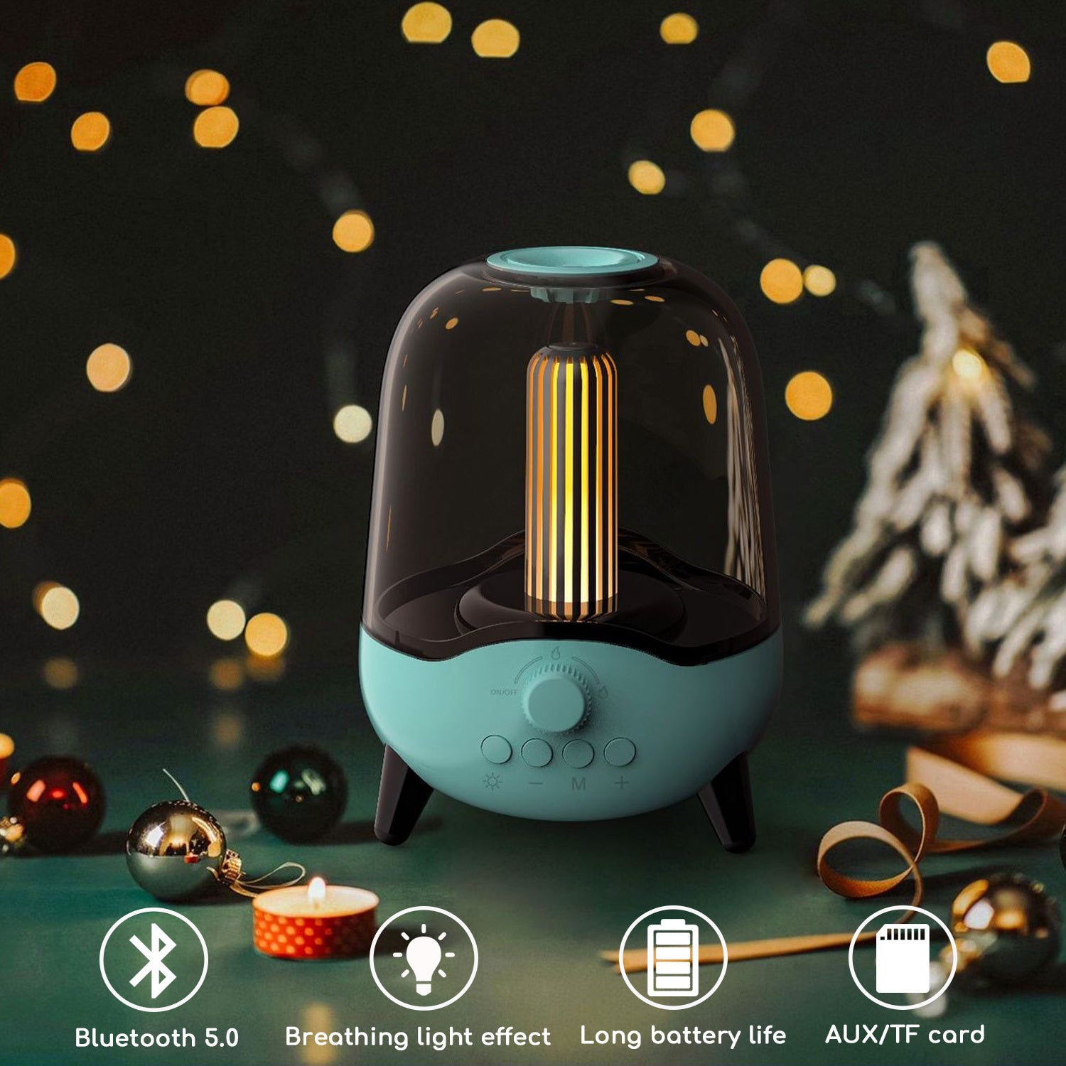 Portable Wireless Bluetooth 5.0 Speaker Flickering Ambient Light Speakers Table Lamp Stereo Sound Indoor Outdoor Night Lights - Opulencia #