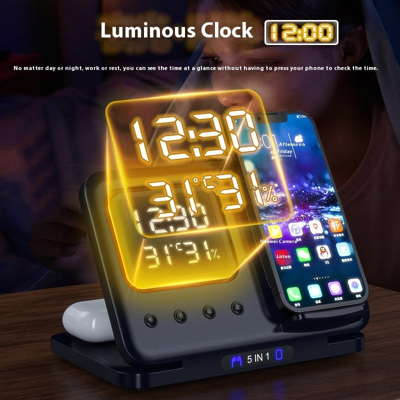 Wireless Charging Stand - 5 In1 LED Digital Alarm Clock and Fast Charging Dock Station - Opulencia