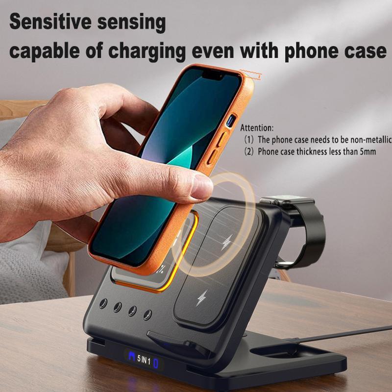 Wireless Charging Stand - 5 In1 LED Digital Alarm Clock and Fast Charging Dock Station - Opulencia
