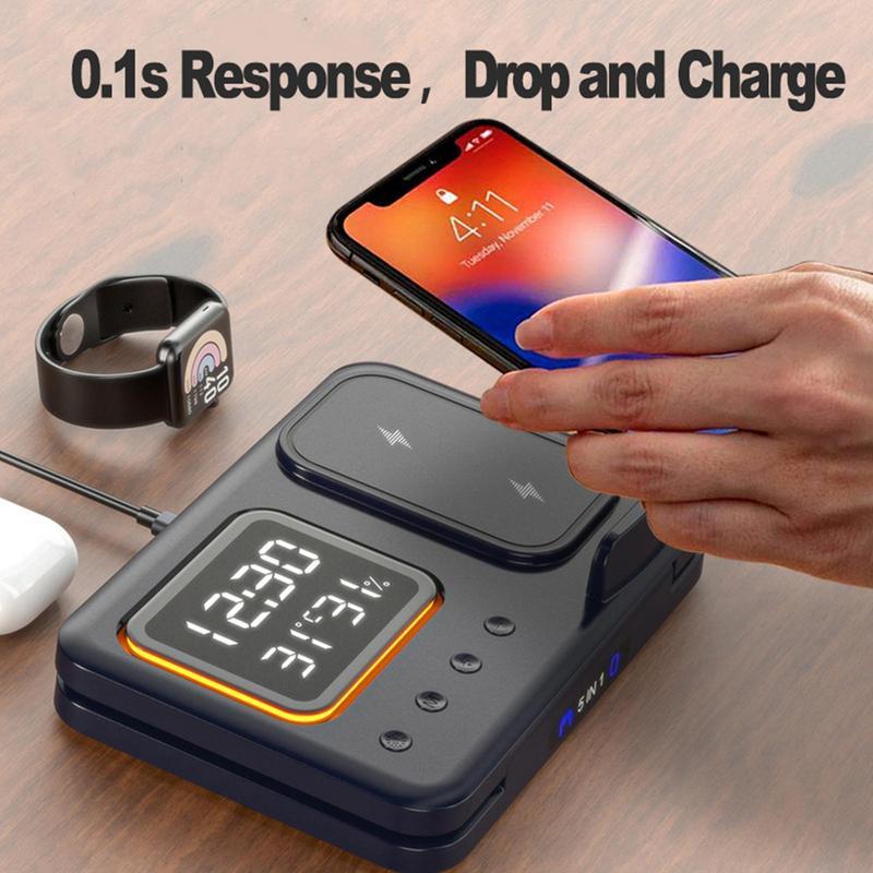 Wireless Charging Stand - 5 In1 LED Digital Alarm Clock and Fast Charging Dock Station - Opulencia