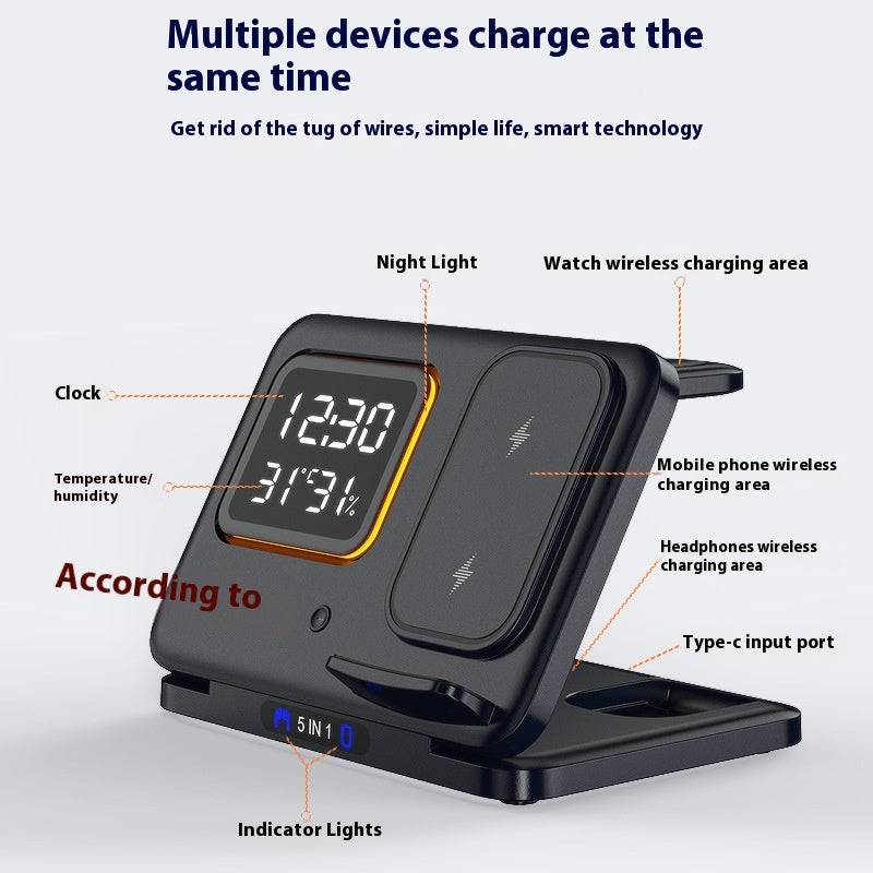 Wireless Charging Stand - 5 In1 LED Digital Alarm Clock and Fast Charging Dock Station - Opulencia