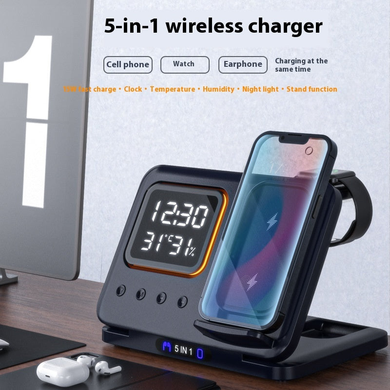 Wireless Charging Stand - 5 In1 LED Digital Alarm Clock and Fast Charging Dock Station - Opulencia