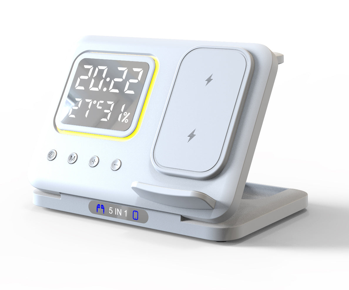 Wireless Charging Stand - 5 In1 LED Digital Alarm Clock and Fast Charging Dock Station - Opulencia