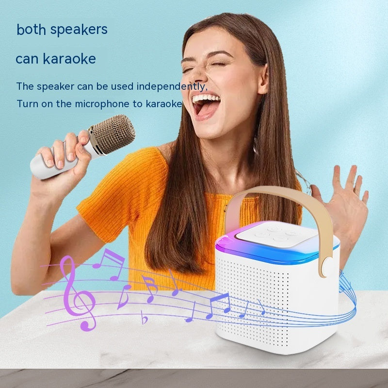 Microphone Karaoke Machine Bluetooth-compatible Speaker With 2 Wireless Mic RGB Light Home Family Singing Speaker - Opulencia #